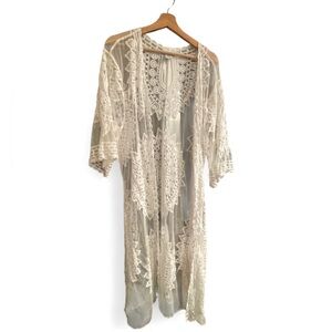 (SOLD) Rachel Zoe White Beach Coverup Pool Lace Cover-Up Kimono Duster Summer